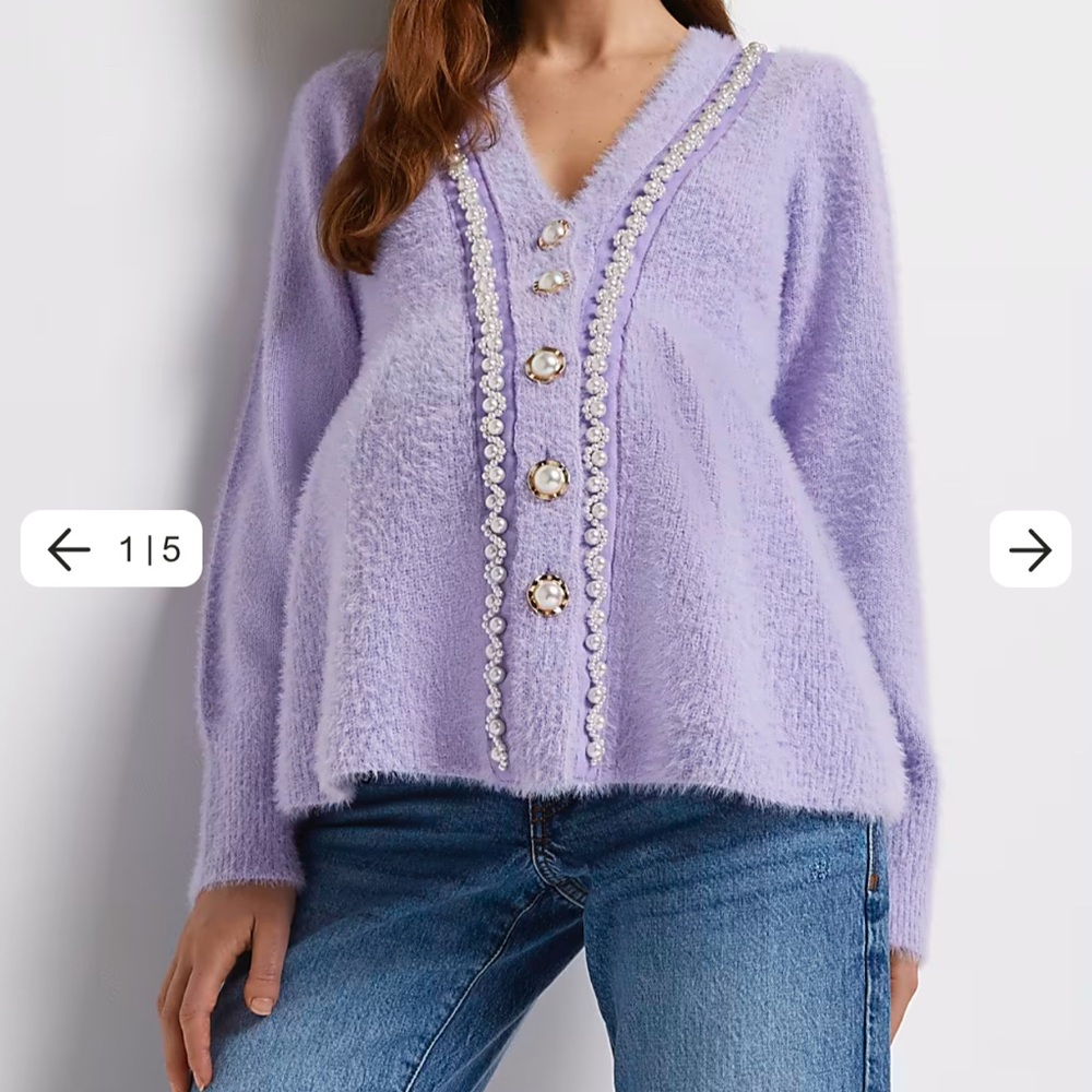 Chic Lavender Cardigan with Pearl Accents